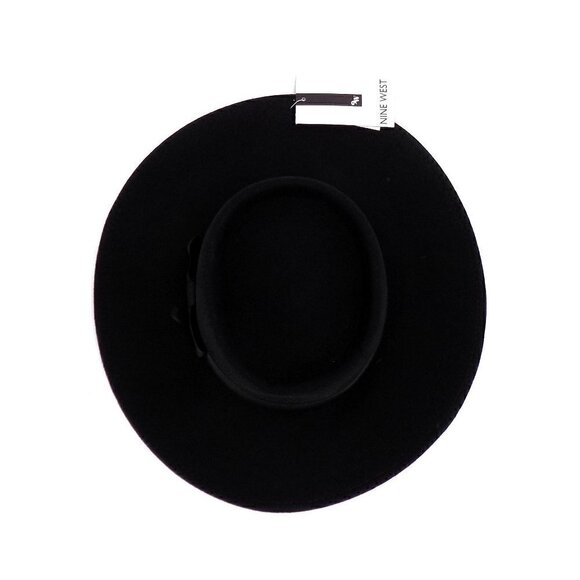 Nine West Western Hat Black Bohemian Wool Felt Wide Brim Grosgrain Trim - Picture 4 of 4